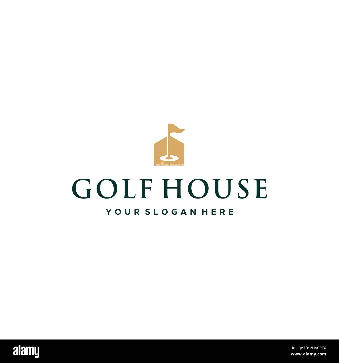 GOLFHOUSE Logo-Design mit flachem Buchstaben Stock Vektor