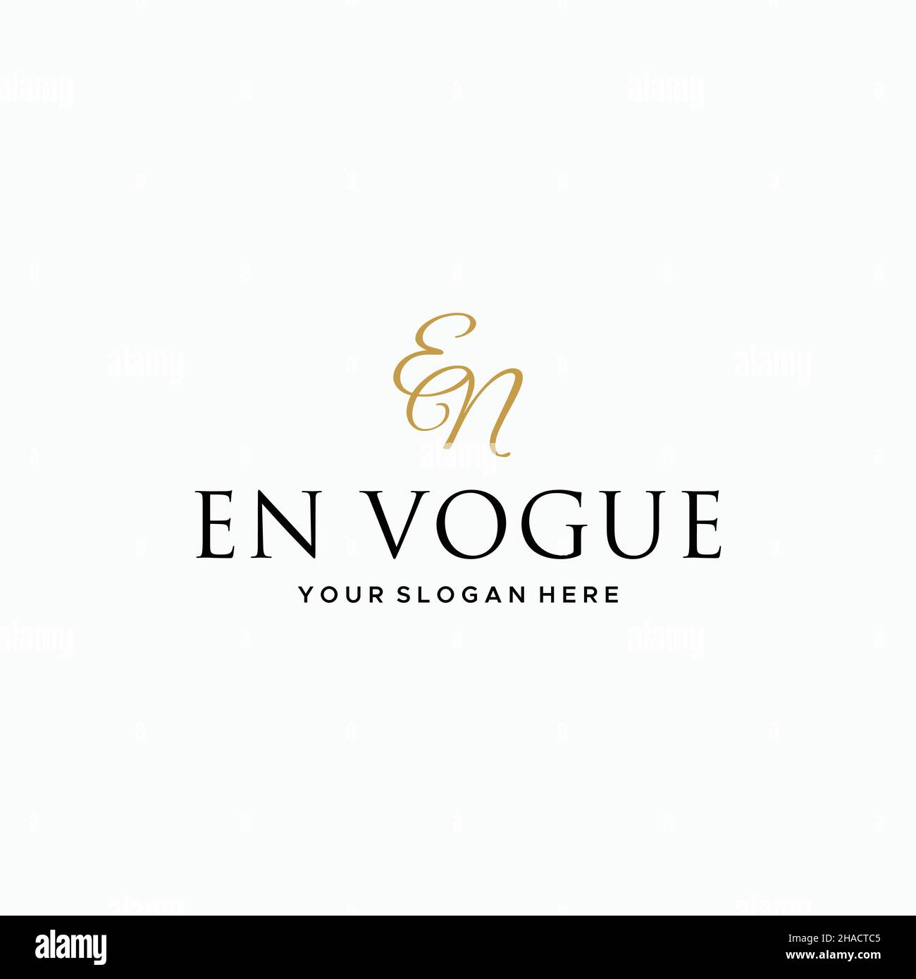 Flaches Buchstabenzeichen Initial EN VOGUE Gold Logo Design Stock Vektor
