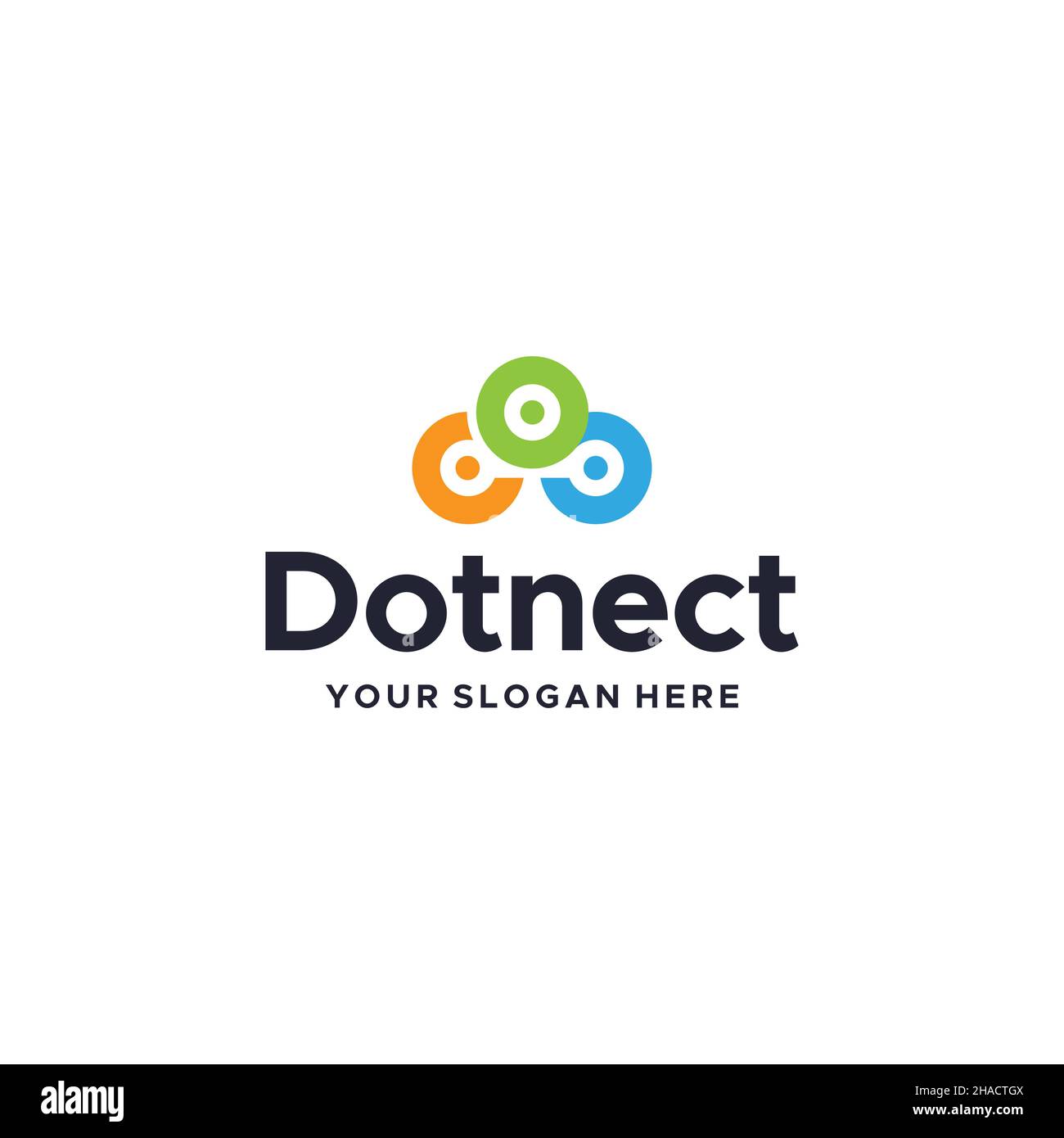Flaches, farbenfrohes DOTNECT-Logo mit dreifarbigem Logo Stock Vektor
