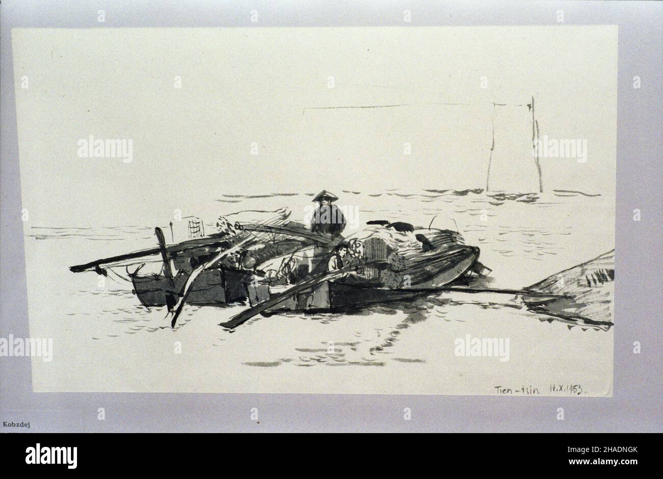 Warszawa 12.11.1993. Rysunki z Azji, wystawa prac Aleksandra Kobzdeja, Tadeusza Kulisiewicza i Andrzeja Strumi³³o w Gallerii Azjatyckiej przy ul. Freta 5. NZ. Rysunek Aleksandra Kobzdeja, powsta³ w Tien Tsin w paŸdzierniku 1953 r. mw PAP/Zbigniew Matuszewski Warschau 12. November 1993. Zeichnungen aus Asien, die Ausstellung von Arbeiten von Aleksander Kobzdej, Tadeusz Kulisiewicz und Andrzej Strumillo in der Asian Gallery bei 5 Freta Steet. Im Bild: Die Zeichnung von Aleksander Kobzdej aus Tien Tsin Ocober 1953. mw PAP/Zbigniew Matuszewski Stockfoto