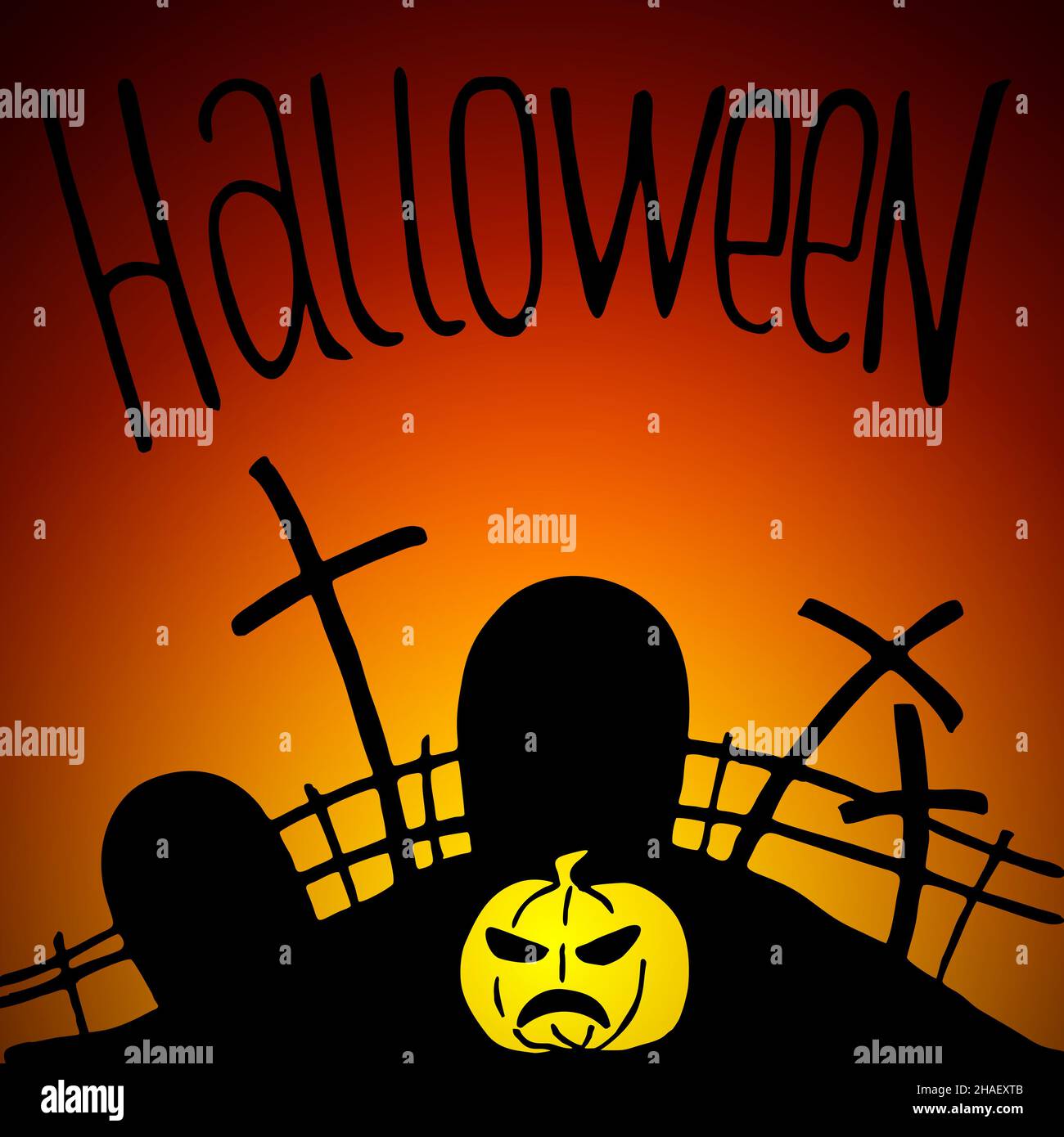 Illustration, Umrisszeichnung, halloween-Karte Stockfoto