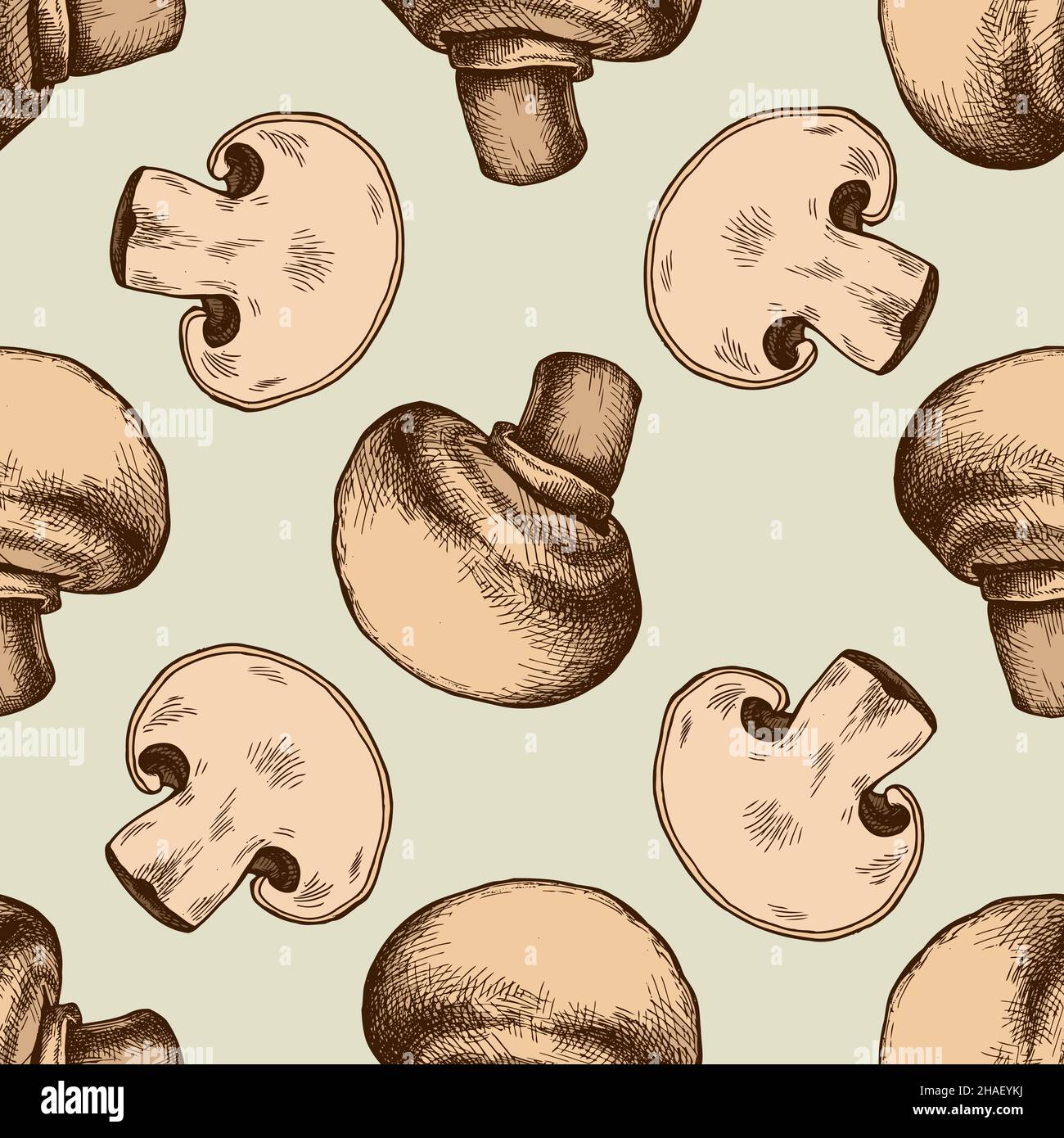 Nahtloses Muster mit handgezeichneter Farbchampignon Stock Vektor