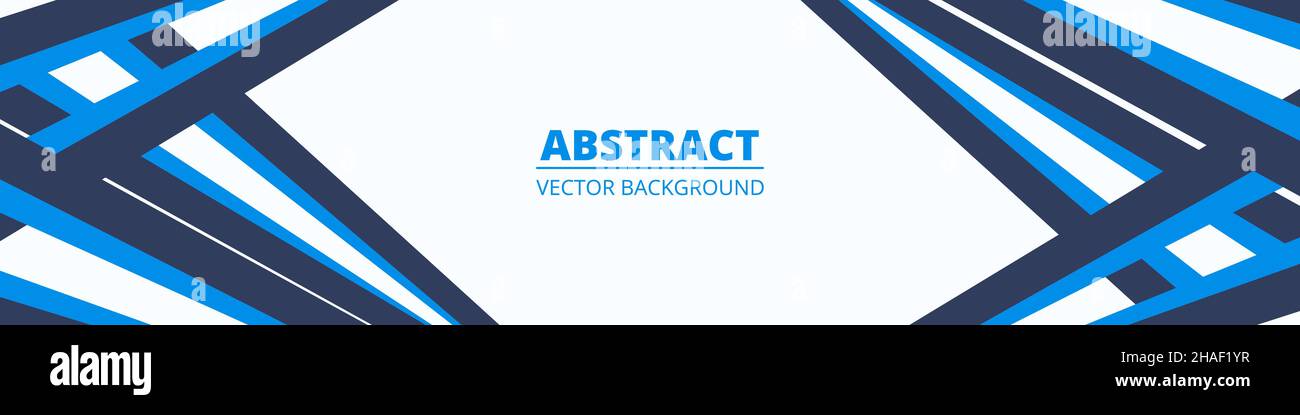 Geometrisches abstraktes breites horizontales Banner mit blauen und dunkelblauen Linien und Formen Stock Vektor