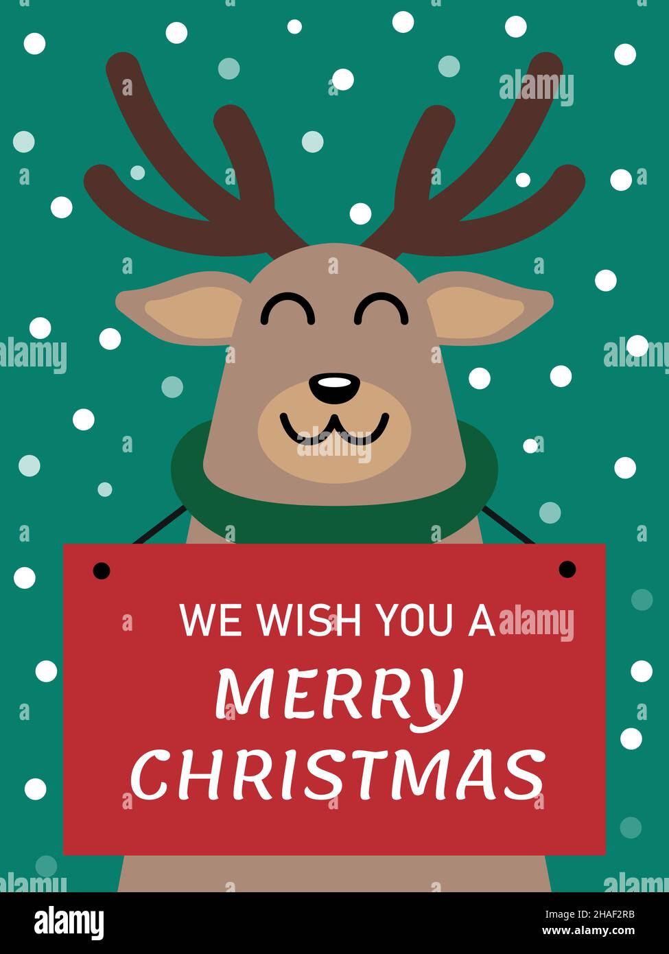 Niedliches Rentier mit weihnachtsbanner wünschen wir Ihnen eine fröhliche weihnachtsvektorillustration vertikal Stock Vektor