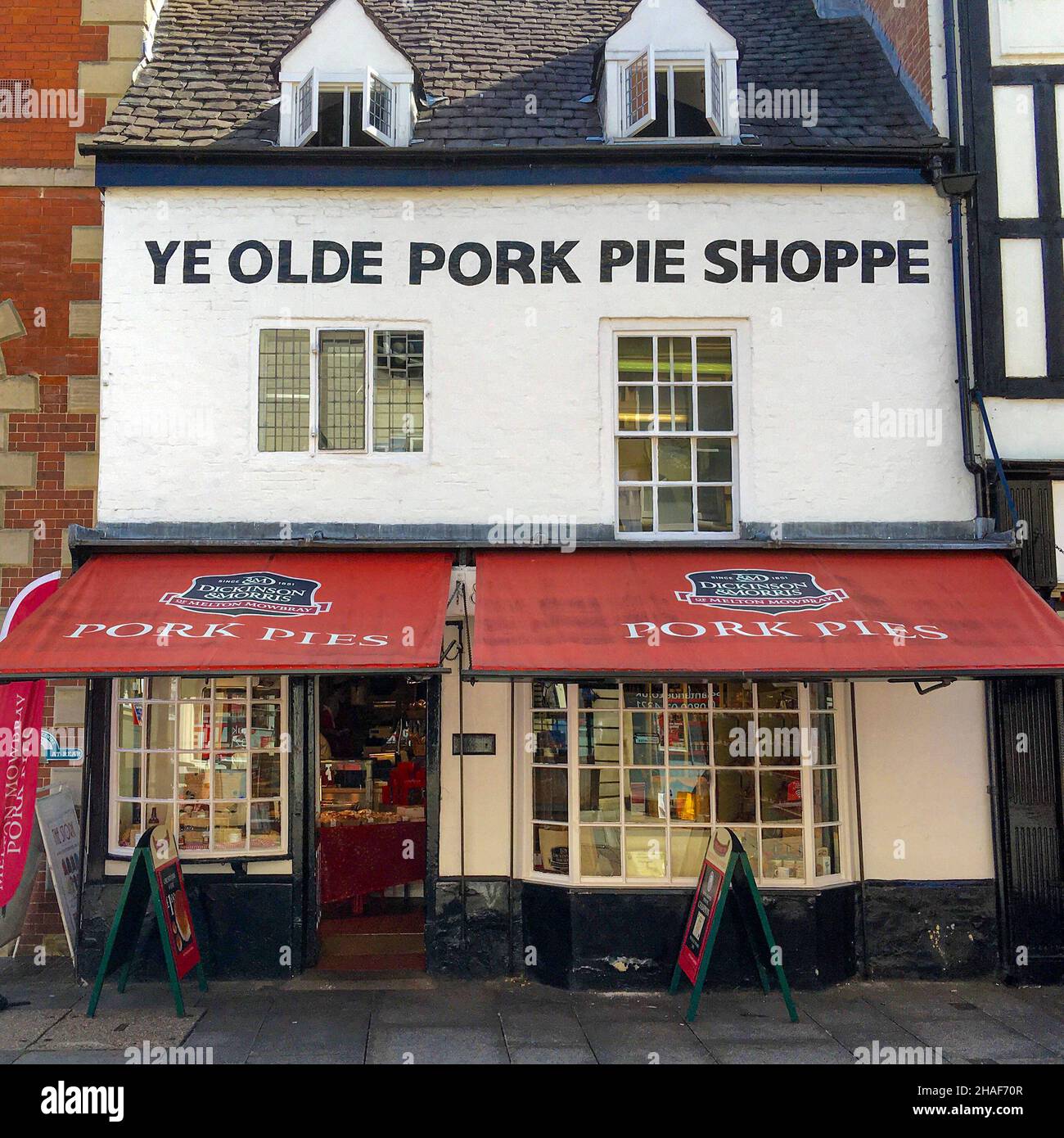 Ye Olde Pork Pie Shoppe in Melton Mowbray, Leicestershire, Großbritannien Stockfoto