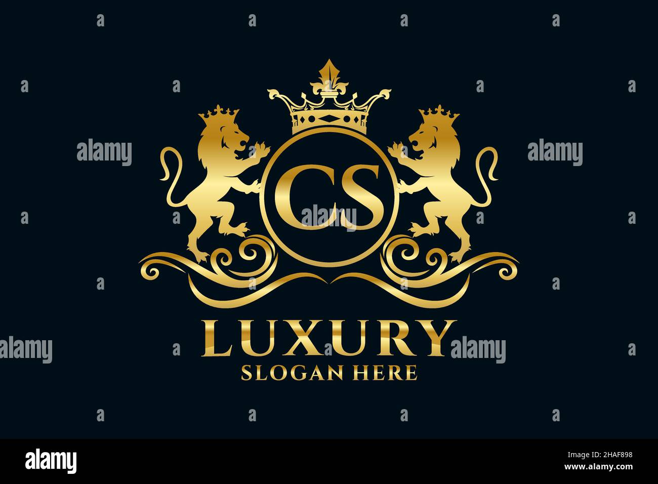 CS Letter Lion Royal Luxury Logo-Vorlage in Vektorgrafik für luxuriöse Branding-Projekte und andere Vektorgrafik. Stock Vektor