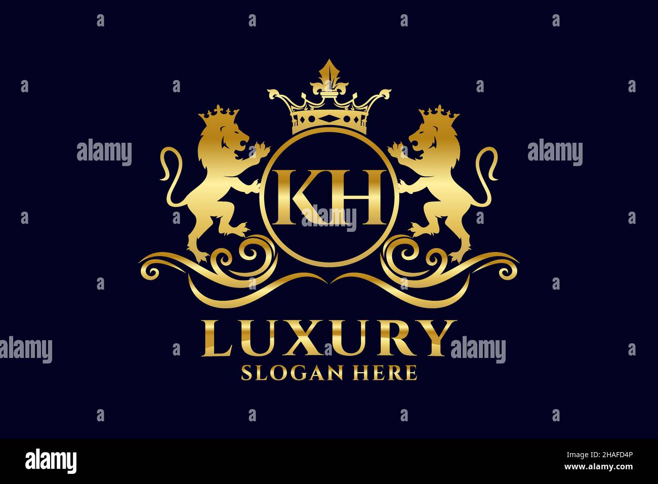 KH Letter Lion Royal Luxury Logo-Vorlage in Vektorgrafik für luxuriöse Branding-Projekte und andere Vektorgrafik. Stock Vektor