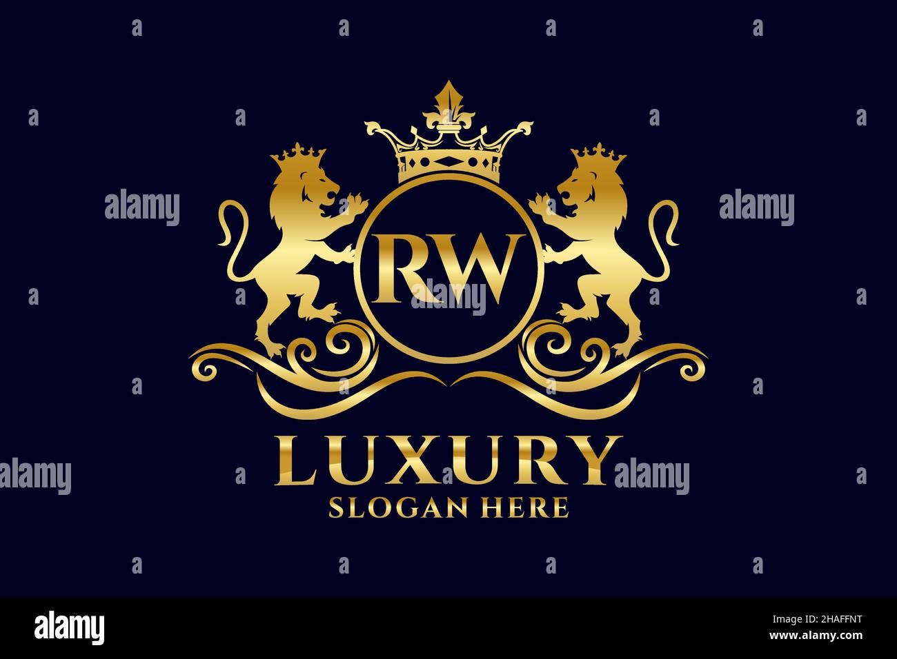 RW Letter Lion Royal Luxury Logo-Vorlage in Vektorgrafik für luxuriöse Branding-Projekte und andere Vektorgrafik. Stock Vektor