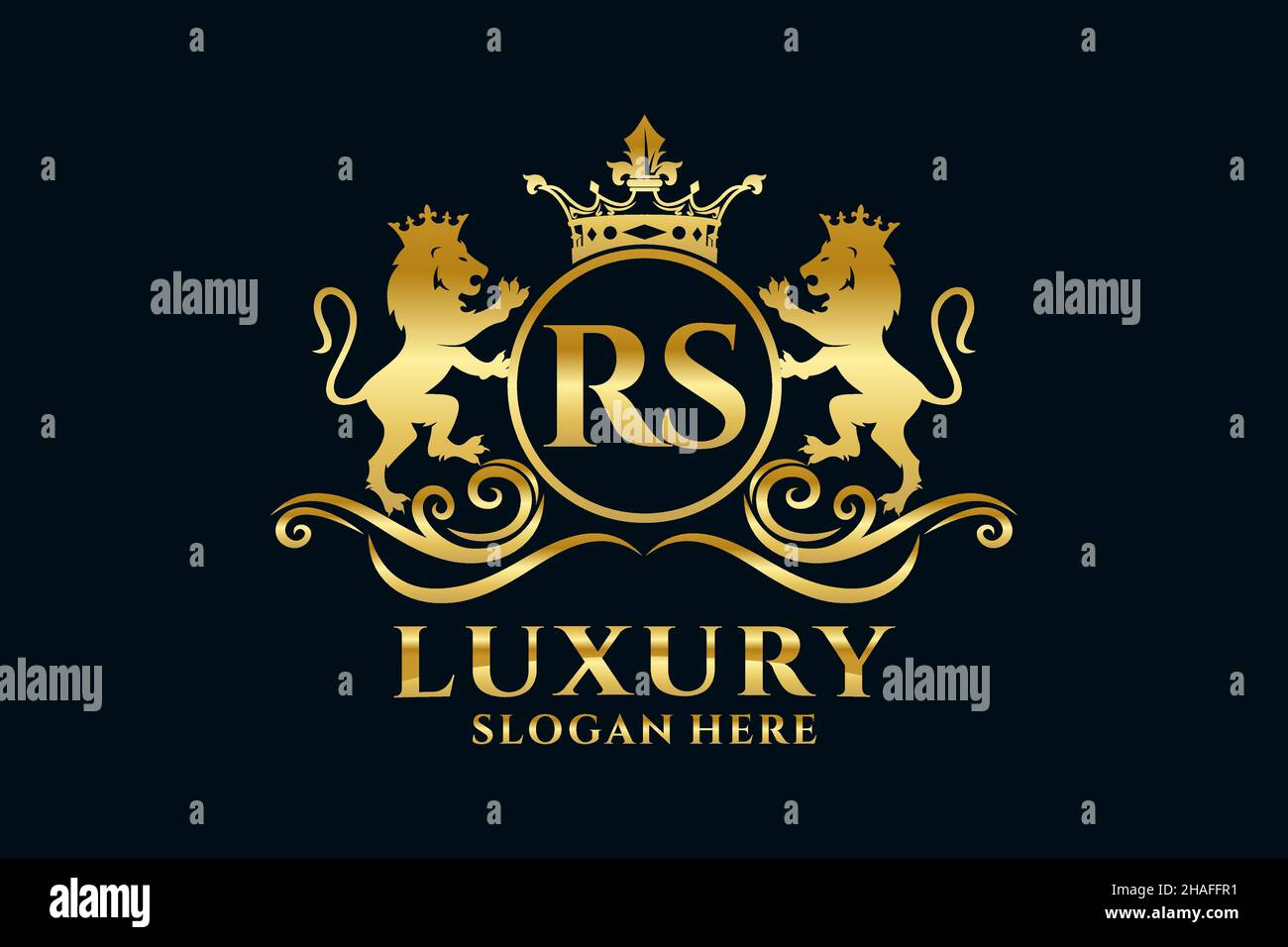 RS Letter Lion Royal Luxury Logo-Vorlage in Vektorgrafik für luxuriöse Branding-Projekte und andere Vektorgrafik. Stock Vektor