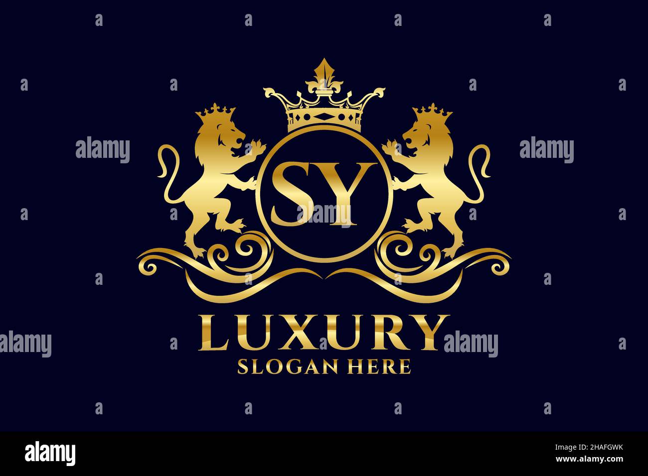 SY Letter Lion Royal Luxury Logo-Vorlage in Vektorgrafik für luxuriöse Branding-Projekte und andere Vektorgrafik. Stock Vektor