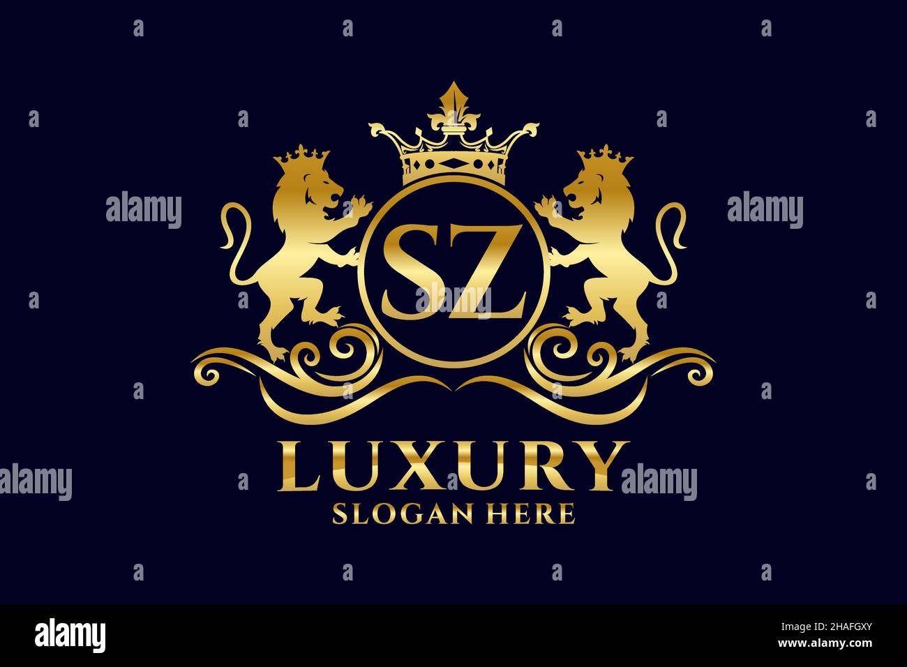 SZ Letter Lion Royal Luxury Logo-Vorlage in Vektorgrafik für luxuriöse Branding-Projekte und andere Vektorgrafik. Stock Vektor