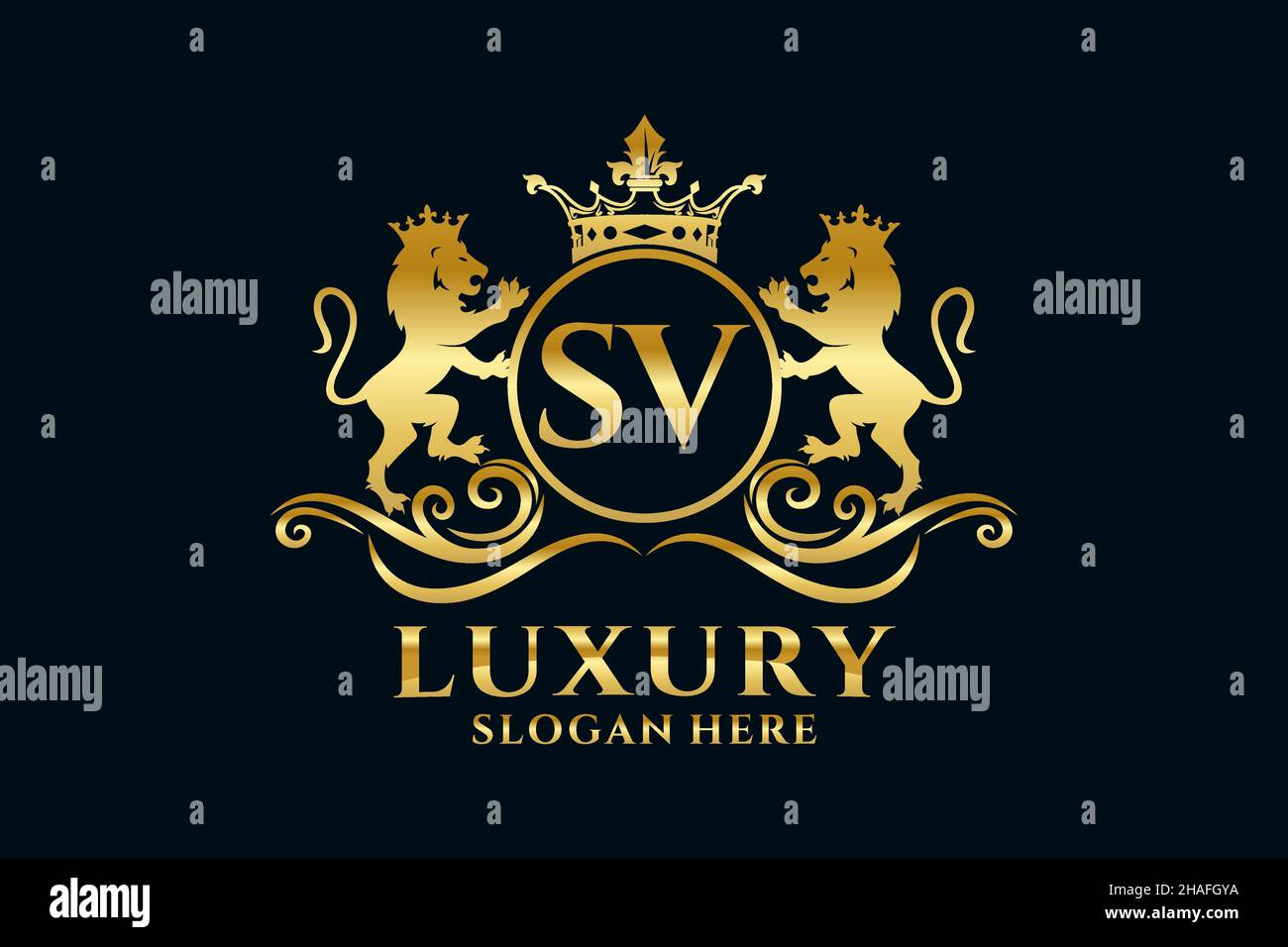 SV Letter Lion Royal Luxury Logo-Vorlage in Vektorgrafik für luxuriöse Branding-Projekte und andere Vektorgrafik. Stock Vektor