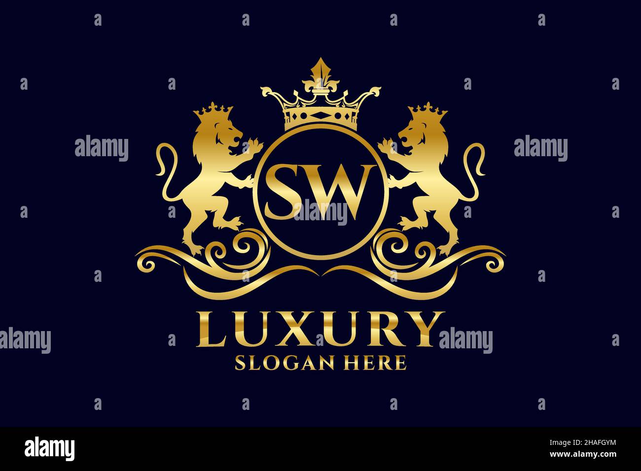 SW Letter Lion Royal Luxury Logo-Vorlage in Vektorgrafik für luxuriöse Branding-Projekte und andere Vektorgrafik. Stock Vektor