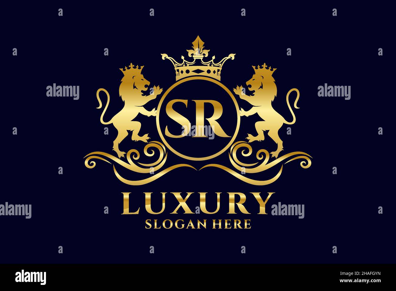 SR Letter Lion Royal Luxury Logo-Vorlage in Vektorgrafiken für luxuriöse Branding-Projekte und andere Vektorgrafiken. Stock Vektor