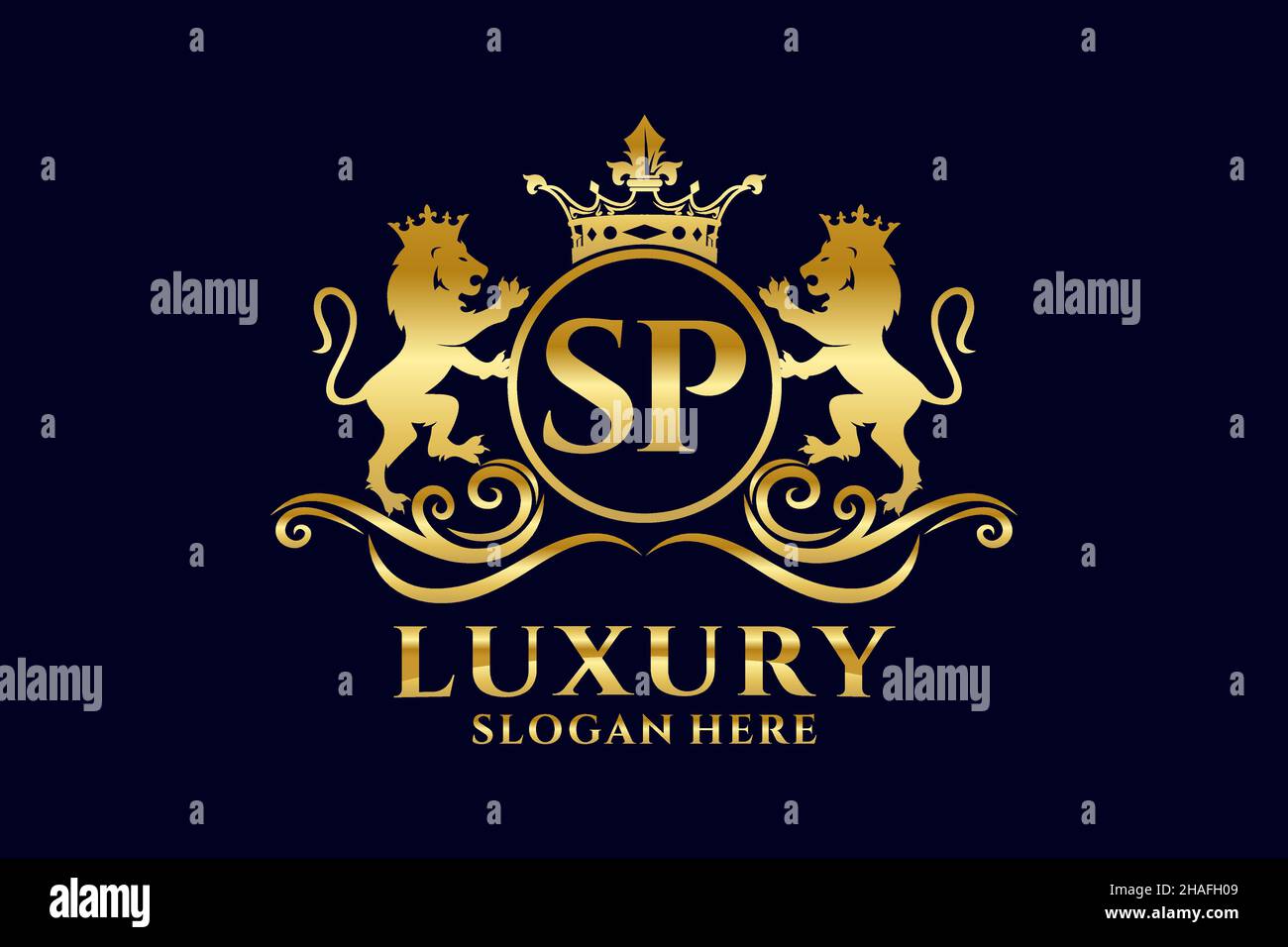 SP Letter Lion Royal Luxury Logo-Vorlage in Vektorgrafik für luxuriöse Branding-Projekte und andere Vektorgrafik. Stock Vektor