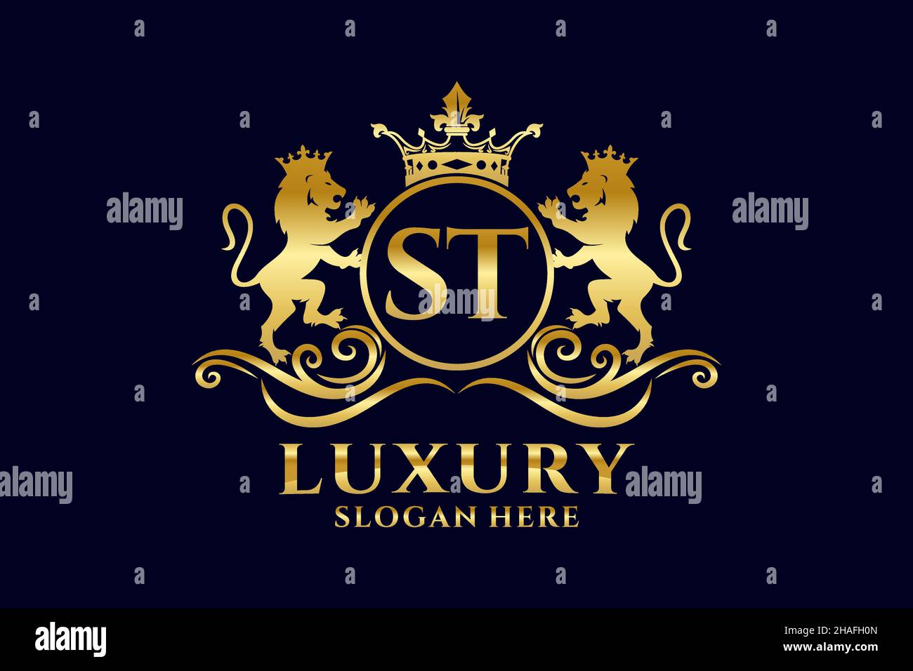 ST Letter Lion Royal Luxury Logo-Vorlage in Vektorgrafik für luxuriöse Branding-Projekte und andere Vektorgrafik. Stock Vektor