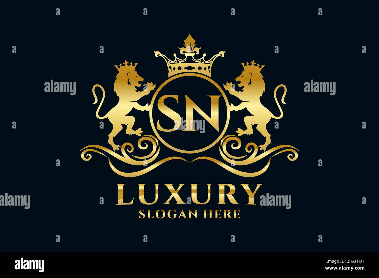SN Letter Lion Royal Luxury Logo-Vorlage in Vektorgrafik für luxuriöse Branding-Projekte und andere Vektorgrafik. Stock Vektor