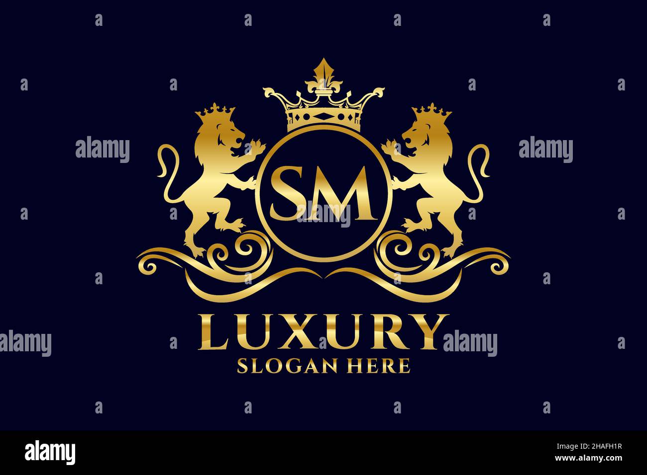 SM Letter Lion Royal Luxury Logo-Vorlage in Vektorgrafiken für luxuriöse Branding-Projekte und andere Vektorgrafiken. Stock Vektor