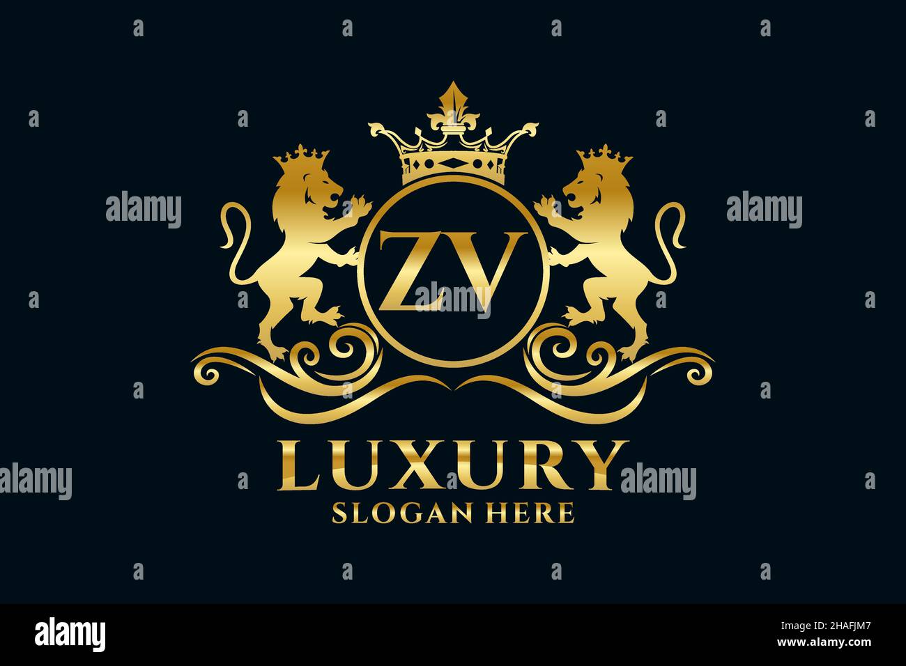 ZV Letter Lion Royal Luxury Logo-Vorlage in Vektorgrafik für luxuriöse Branding-Projekte und andere Vektorgrafik. Stock Vektor