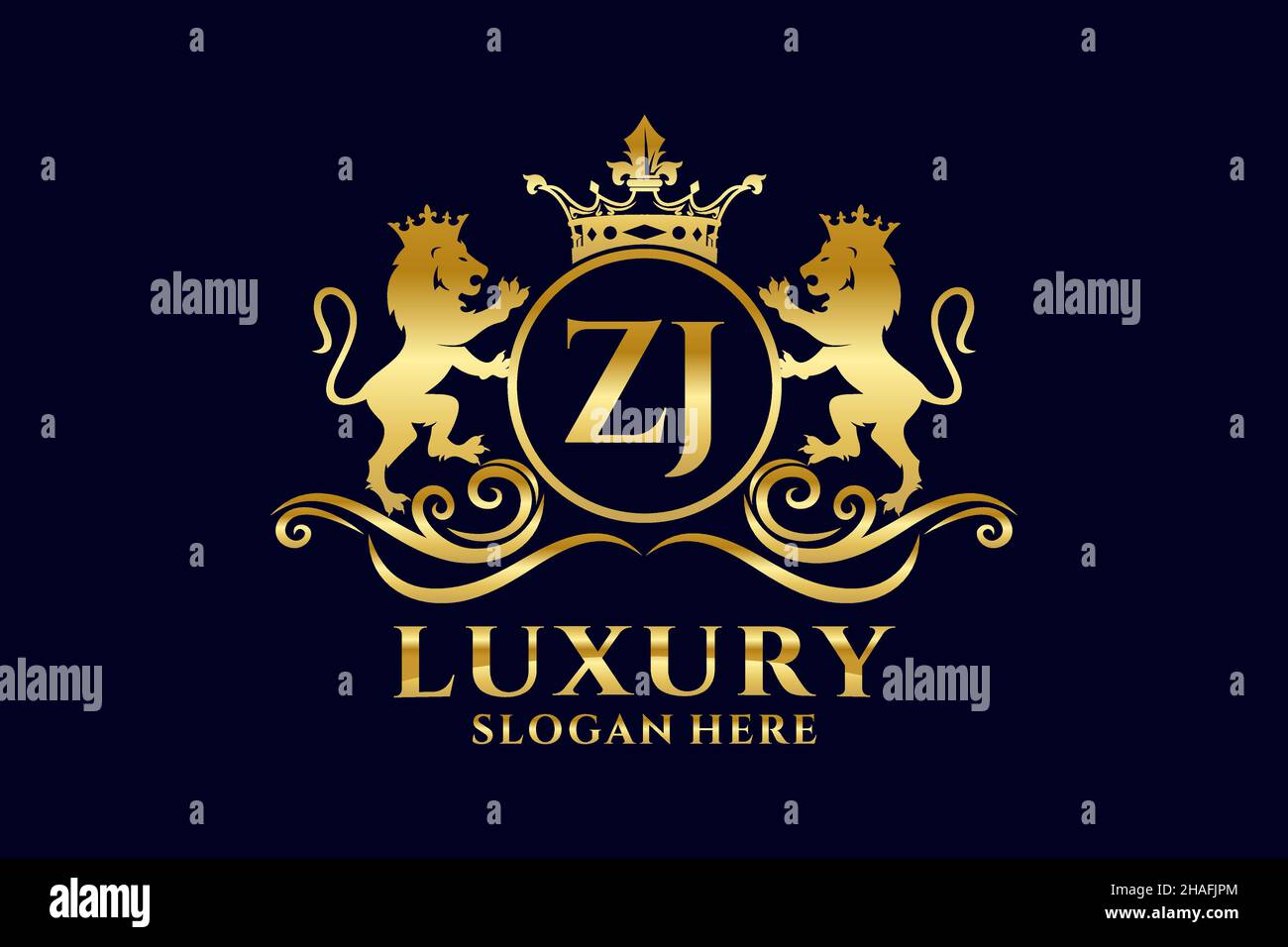 ZJ Letter Lion Royal Luxury Logo-Vorlage in Vektorgrafik für luxuriöse Branding-Projekte und andere Vektorgrafik. Stock Vektor