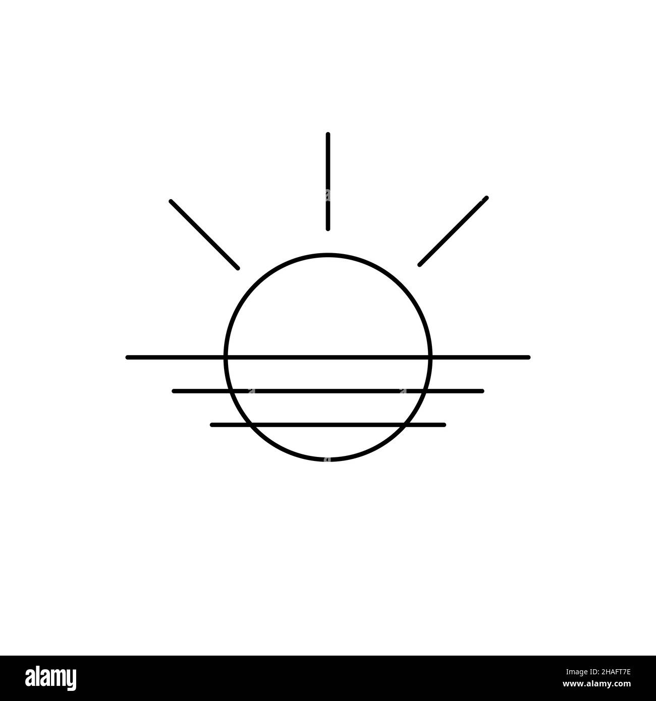 Sun and Sea Minimal Line Logo. Reisesymbol. Sonne und Strand Piktogramm. Vector Sommerschild. Resortkonzept Stock Vektor