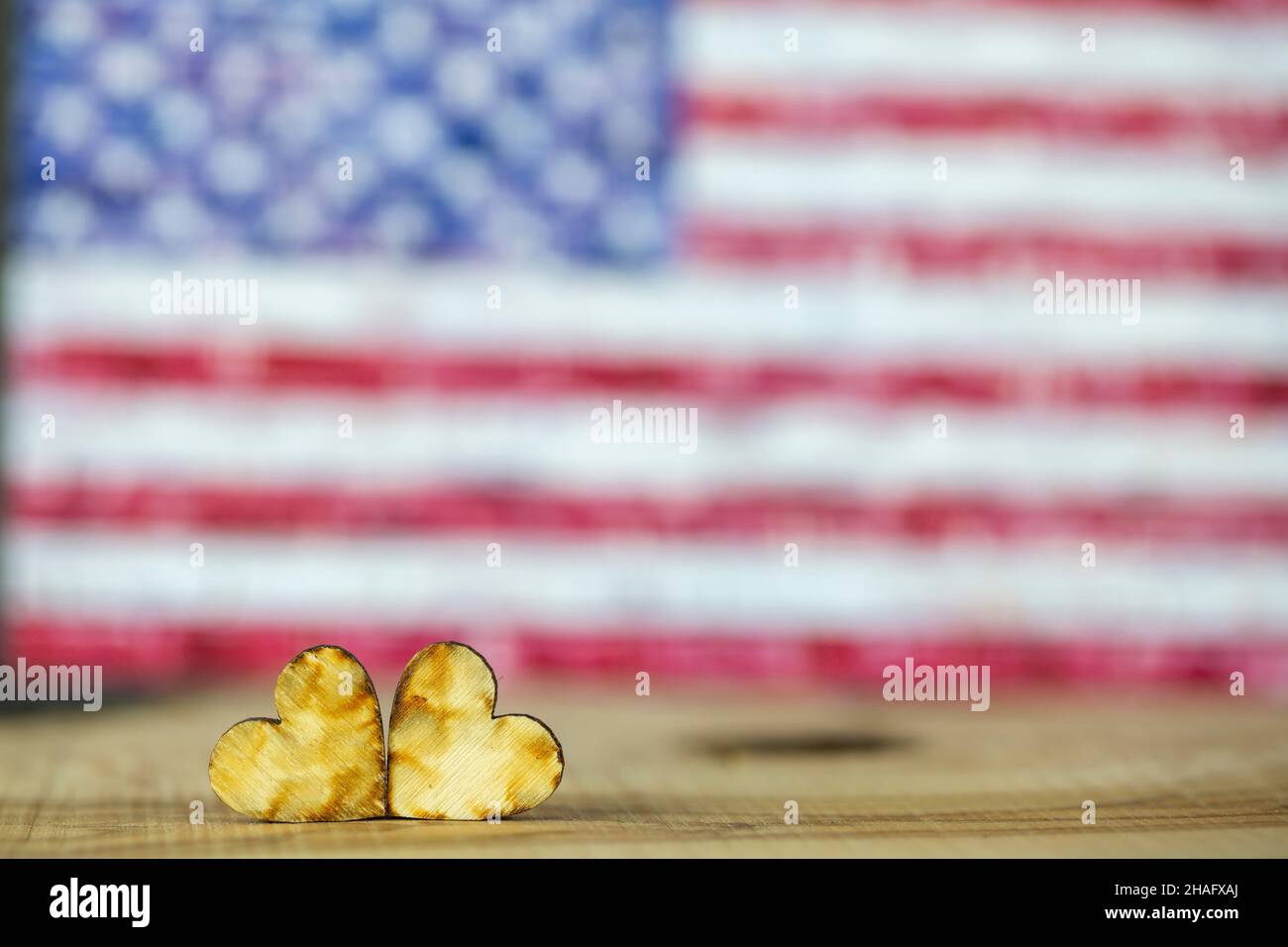 Flagge von Amerika und Herzen Stockfoto