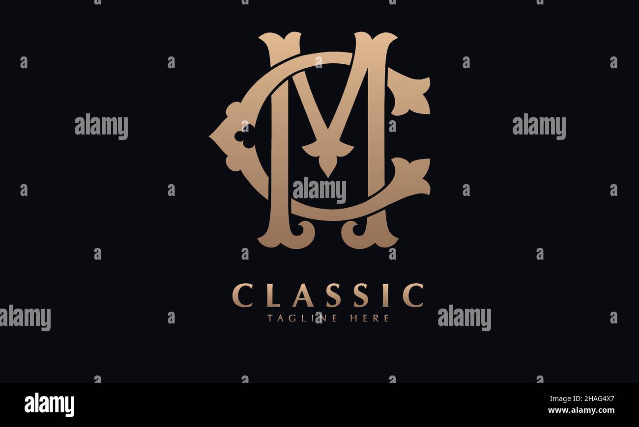Alphabet CM oder MC Illustration Monogramm Vektor-Logo-Vorlage in klassischer königlicher Farbe und schwarzem Hintergrund Stock Vektor