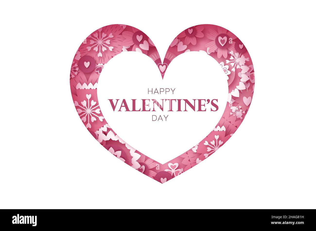 Alles Liebe zum Valentinstag. Grußkarte mit abstraktem rosa Blumenmuster. Internationaler Happy Women's Day. 8. März Urlaub Papier geschnitten Stil. Herz Papier Handwerk Rahmen F Stock Vektor