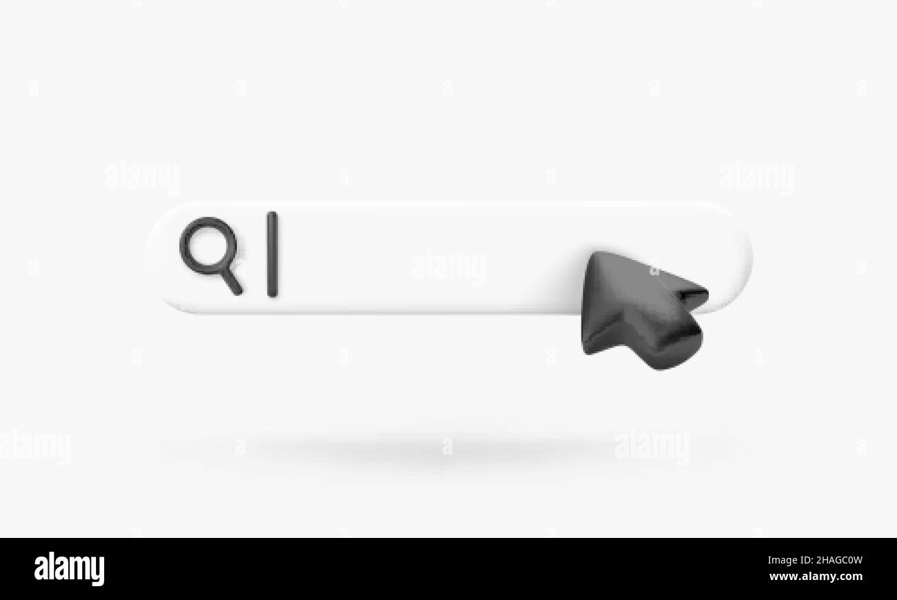 Suchleiste mit Mauscursor und Lupe. Pfeil unterhalb des Forschungsfeldes in weißer und schwarzer Farbe. Vektorgrafik Stock Vektor