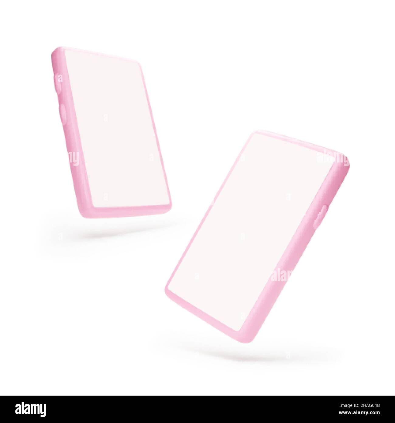 Smartphone-Modell. Anderer Blickwinkel zum Mobiltelefon. 3D rosa Schablone Handy mit transparentem Schatten. Vektorgrafik isoliert auf Weiß Stock Vektor