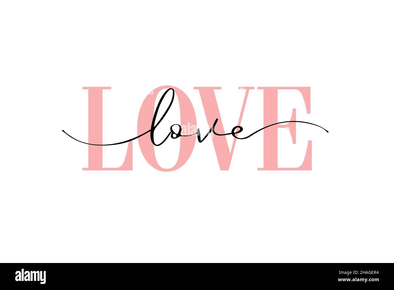 Love Word elegante Schrift. Moderne Kalligraphie LIEBEN Text. Vektorgrafik. Design für Druck auf T-Shirt, Poster, Banner. Pinkfarbener Text Stock Vektor