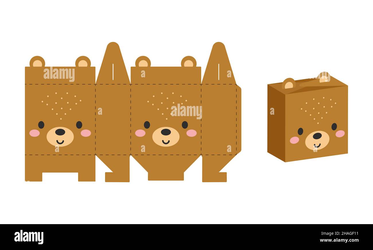 Einfache Verpackung begünstigen Box Bär Design für Süßigkeiten, Süßigkeiten,  Geschenke, Bäckerei. DIY-Paketvorlage für alle Zwecke, Geburtstage,  Babyduschen, Hallowee Stock-Vektorgrafik - Alamy