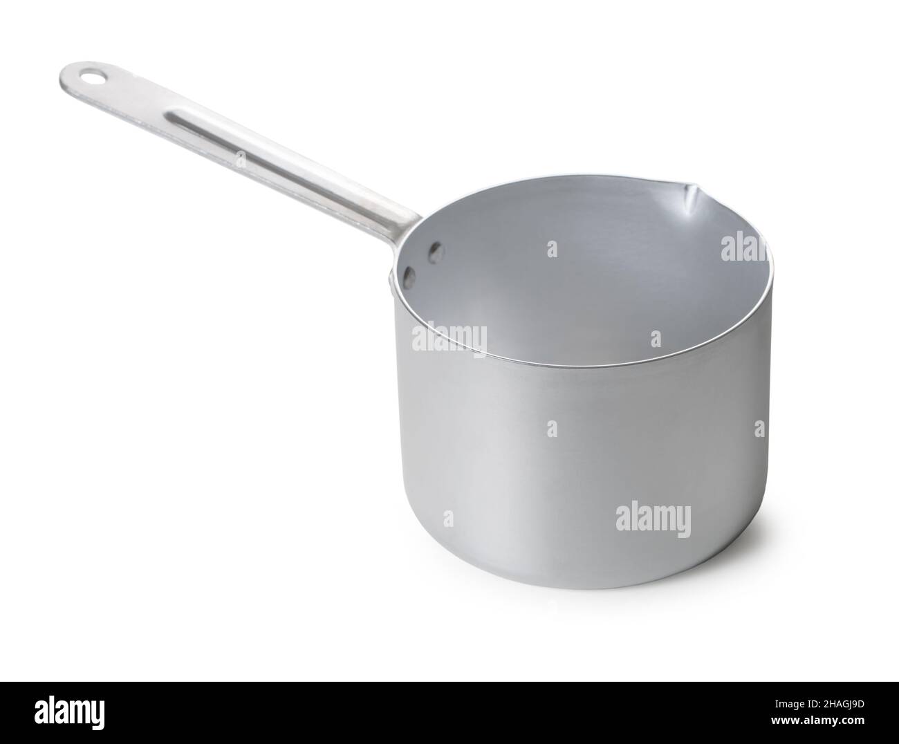 Neue Aluminiumwanne auf weißem, isoliertem Hintergrund Stockfoto