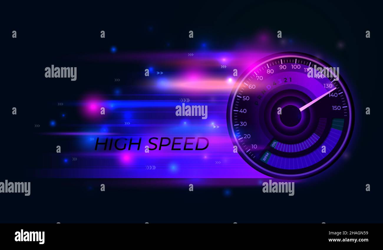 Tachometer Hintergrund. Speed Techno-Timer, Action-Car-Beschleunigung. Abstrakte Beschleunigung blauen und rosa Linien, Rennindikator jüngsten Vektor-Banner Stock Vektor