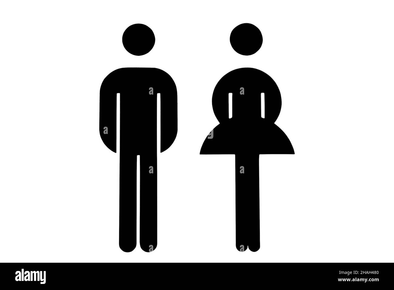 Illustriertes Bild von Profilen eines Mannes und einer Frau auf einem isolierten weißen Hintergrund. Abbildung schwarz-weiß Stockfoto