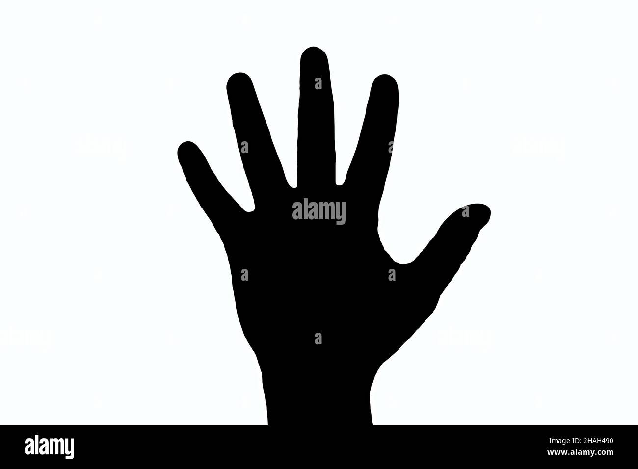 Umriss der Hand mit den Fingern auseinander auf weißem Hintergrund Stockfoto
