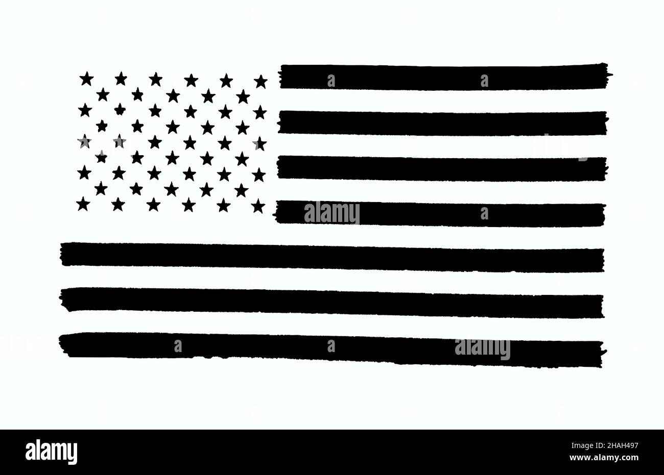 Monochrome Darstellung der USA-Flagge auf weißem Hintergrund mit Beschneidungspfad Stockfoto