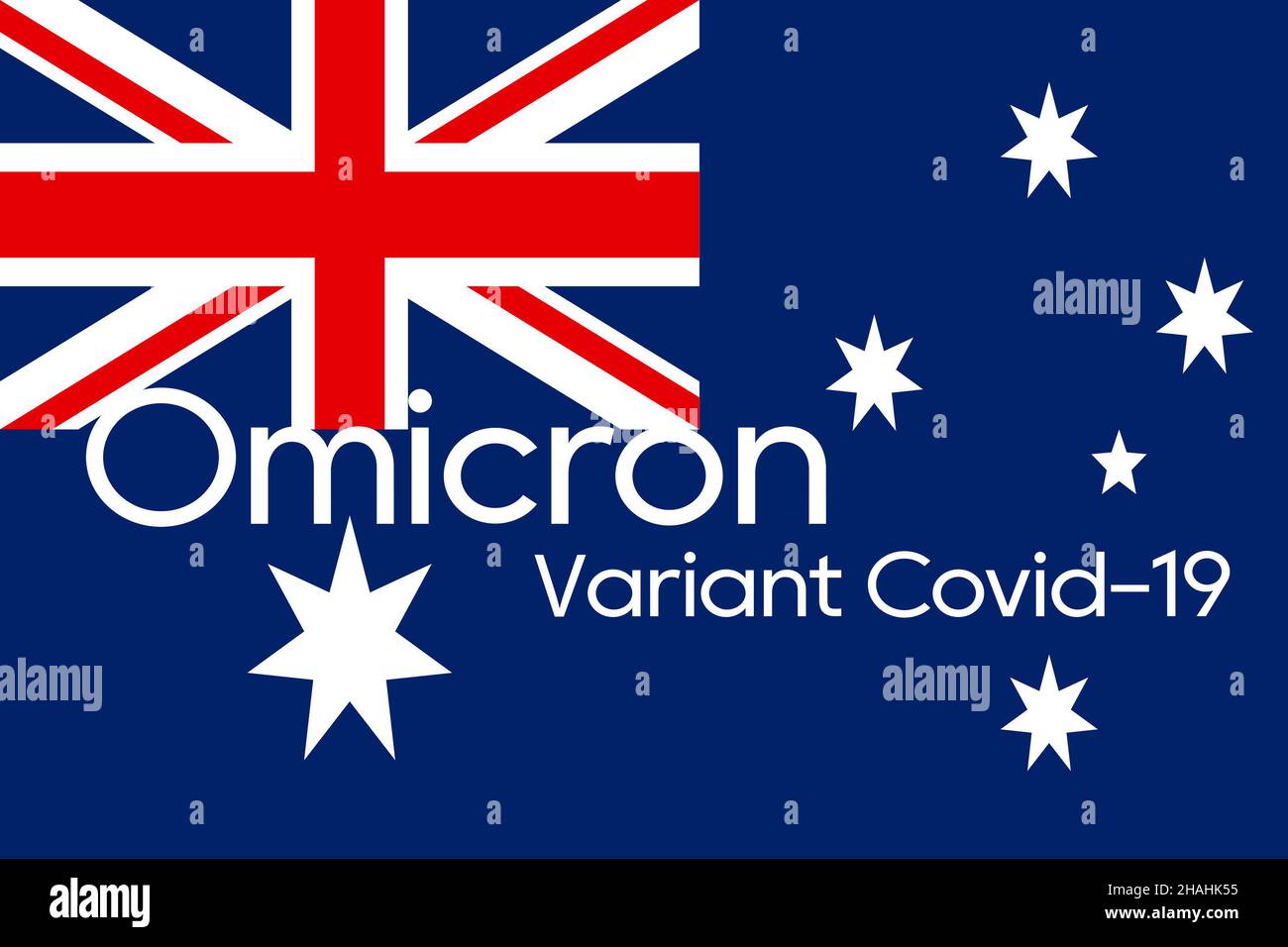 Flagge Australiens mit der Aufschrift Omicron Variant Covid-19 Stockfoto