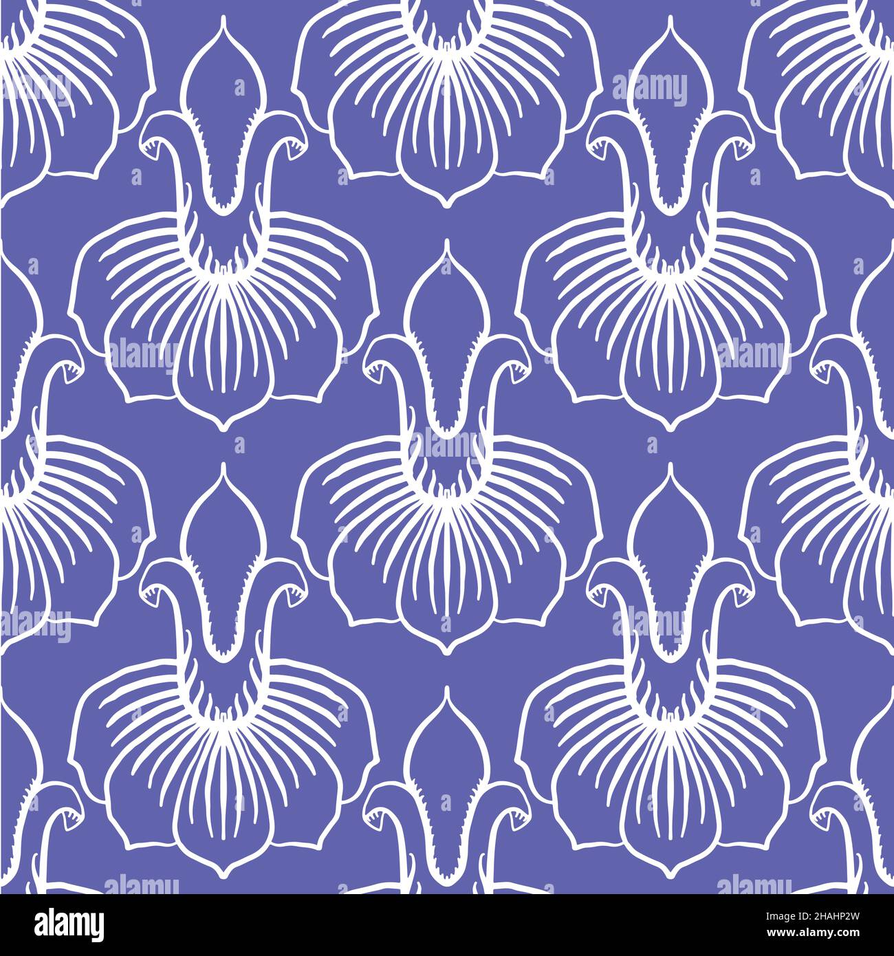 Stilisierte Lilie floralen Vektor nahtlose Hintergrund. Periwinkle lila violett vintage Schablone-Effekt Blumen geometrischen Hintergrund. Botanische Wiederholung Stock Vektor