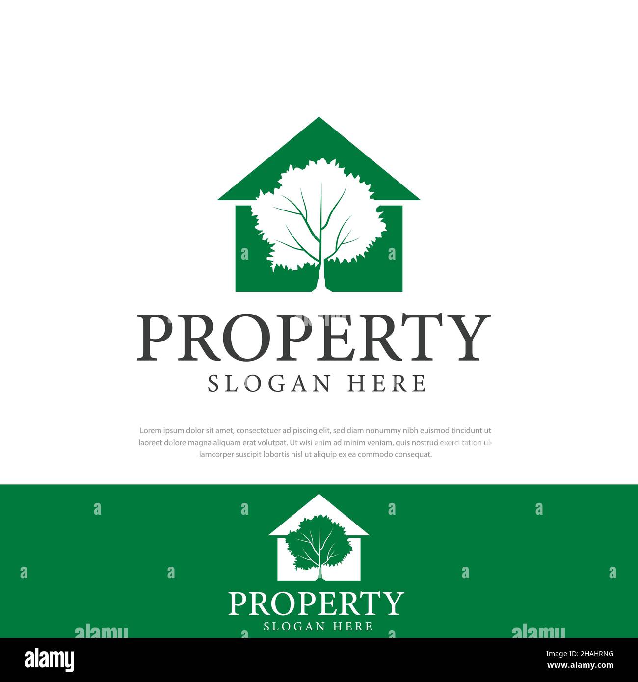 Baumhaus Illustration Design Logo.Symbol, Baum Symbol, Haus, Markenidentität, modernes Logo, Logo Design Vektor Illustration Vorlage Stock Vektor