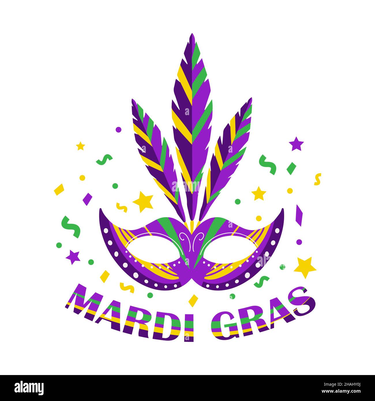 Poster Zur Mardi Gras Party Maske. Maske mit Federn isoliert auf weißem Hintergrund. Karneval Maskerade Vorlage für Ihr Design. Vektorgrafik Stock Vektor