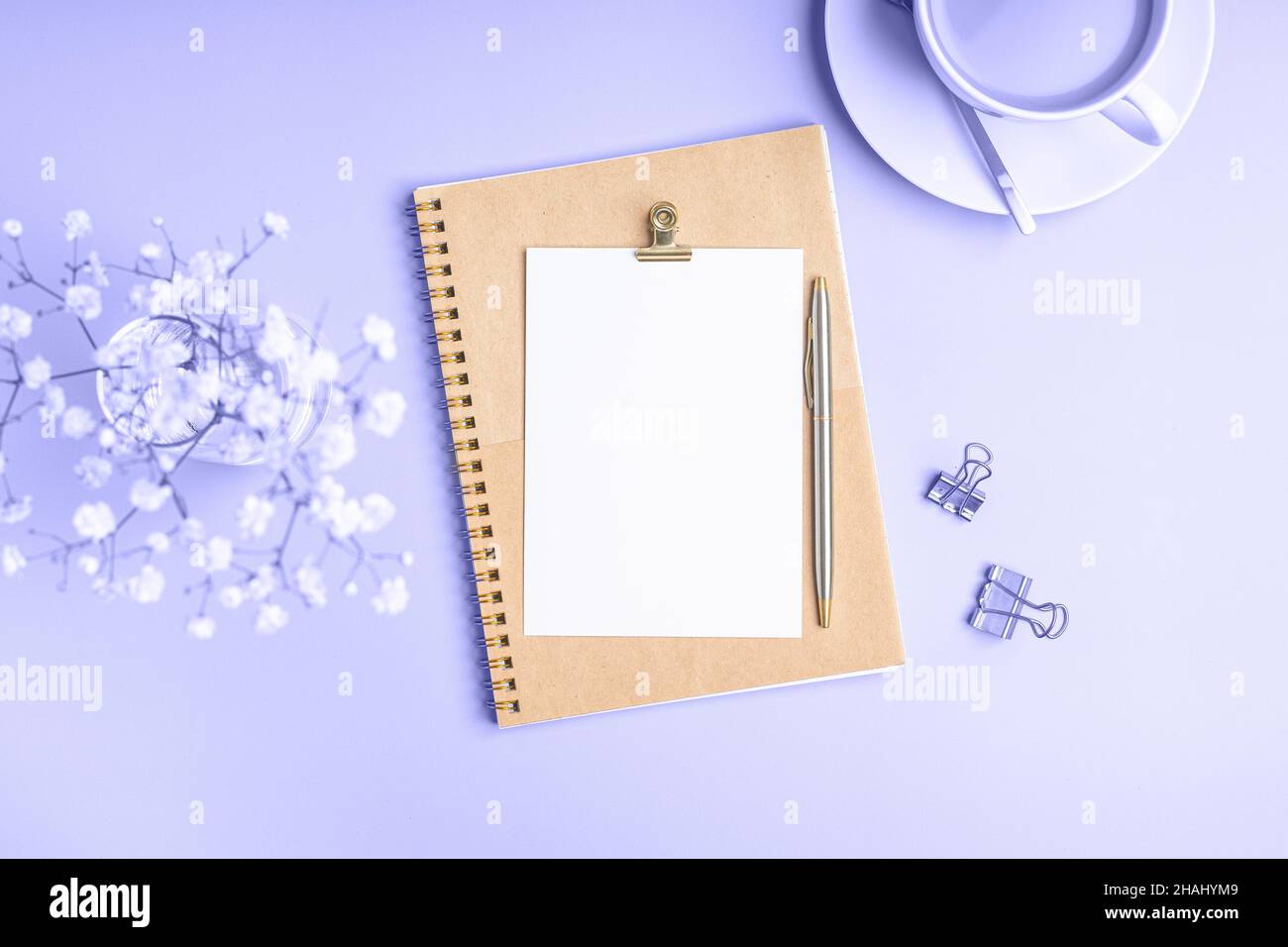 Draufsicht leeres Papier Notizbuch Stockfoto