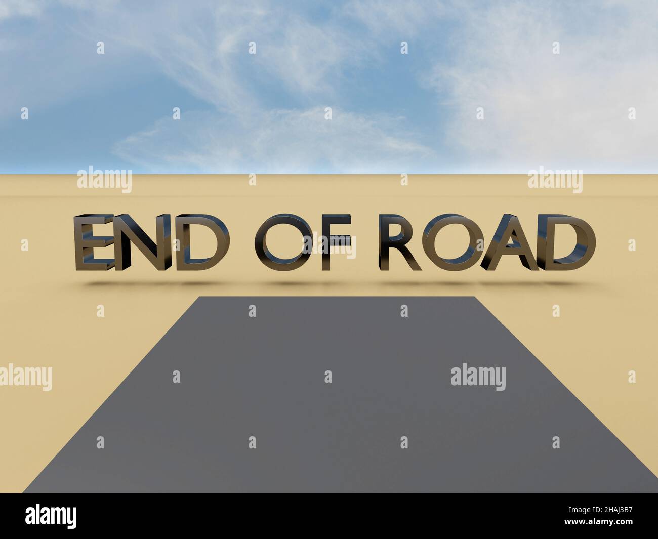 3D Abbildung des ENDES DER STRASSENSCHRIFT an einer Straßenende Stockfoto