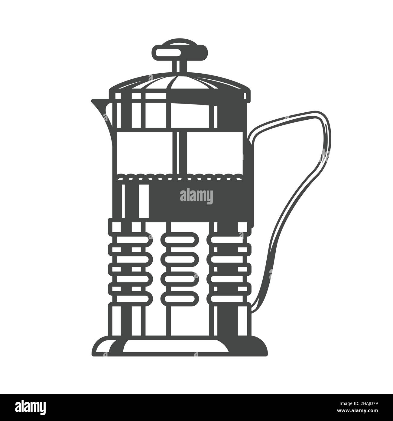 Vektorsymbol für die französische Presse, die Teekocher oder den Kaffeekolben Stock Vektor