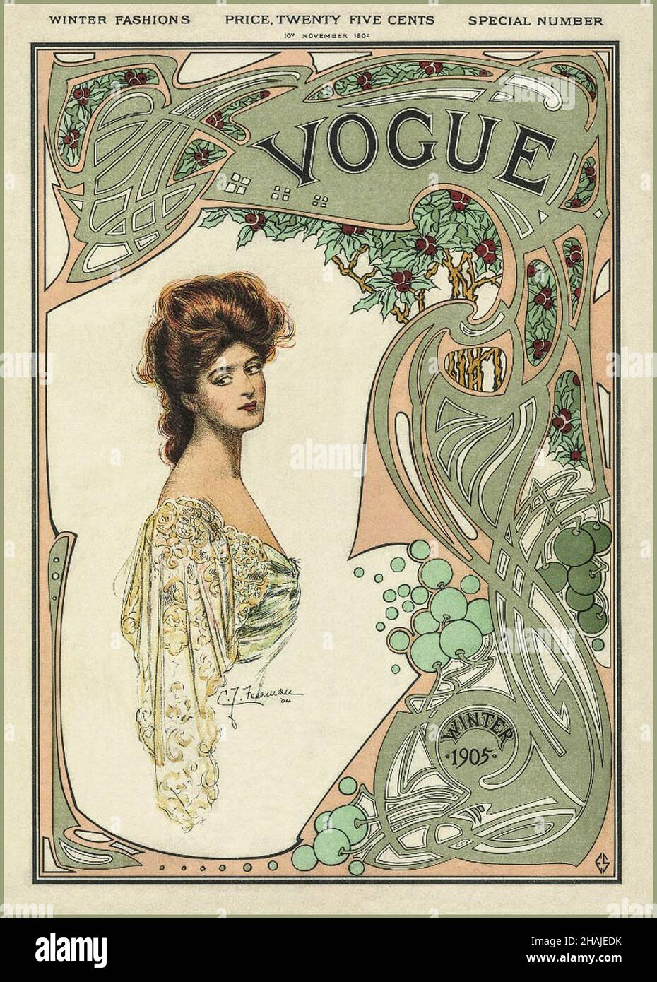 Vogue Art Nouveau Archiv 1903 Frontcover Magazin Wintermode 25 Cent Amerika USA Stockfoto