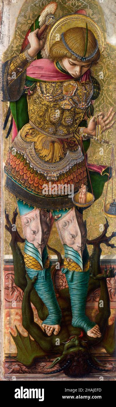 St. Michael von Carlo Crivelli (ca. 1430-1435 - ca. 1495), Tempera auf Pappel, 1476 Stockfoto