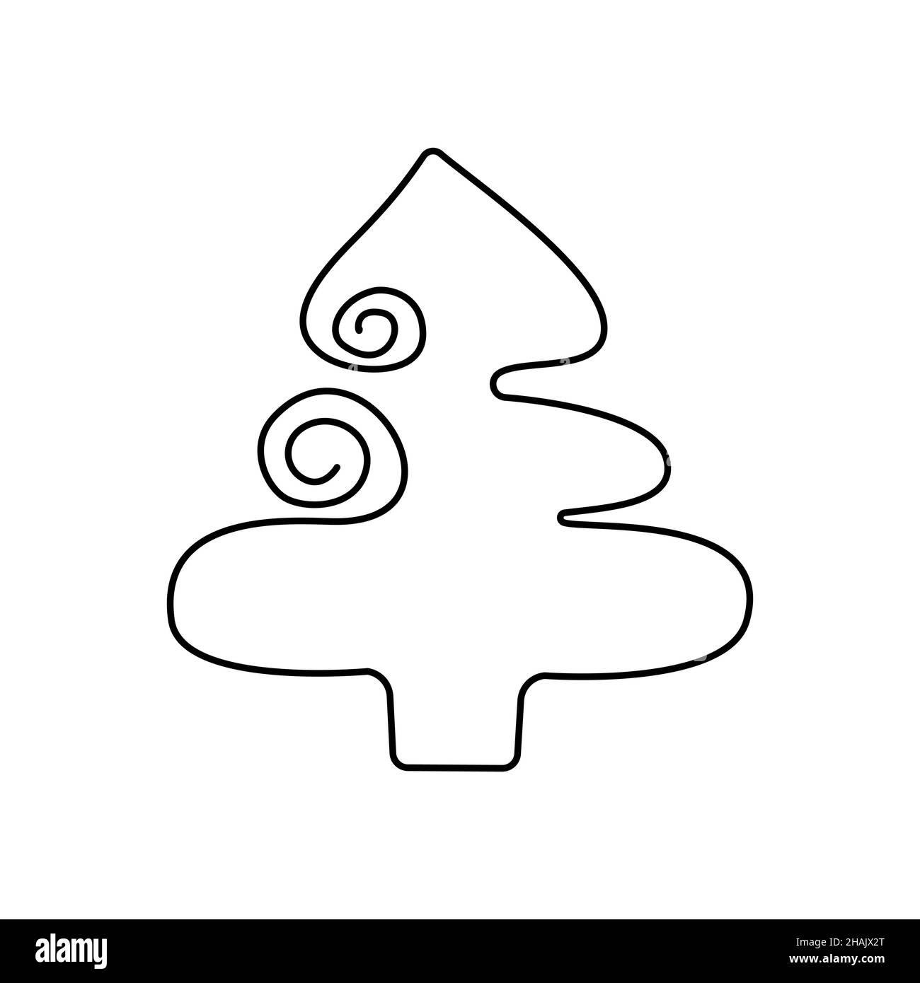 Skizzieren Sie die Zeichnung eines Weihnachtsbaums in einem minimalistischen Stil mit einer durchgehenden Linie. Von Hand gezeichnet. Vector Illustration ist geeignet für Design auf Stoff und Serviette Menü von Café und Restaurant Banner und Visitenkarte und Grußkarte. Vektorgrafiken. Stock Vektor