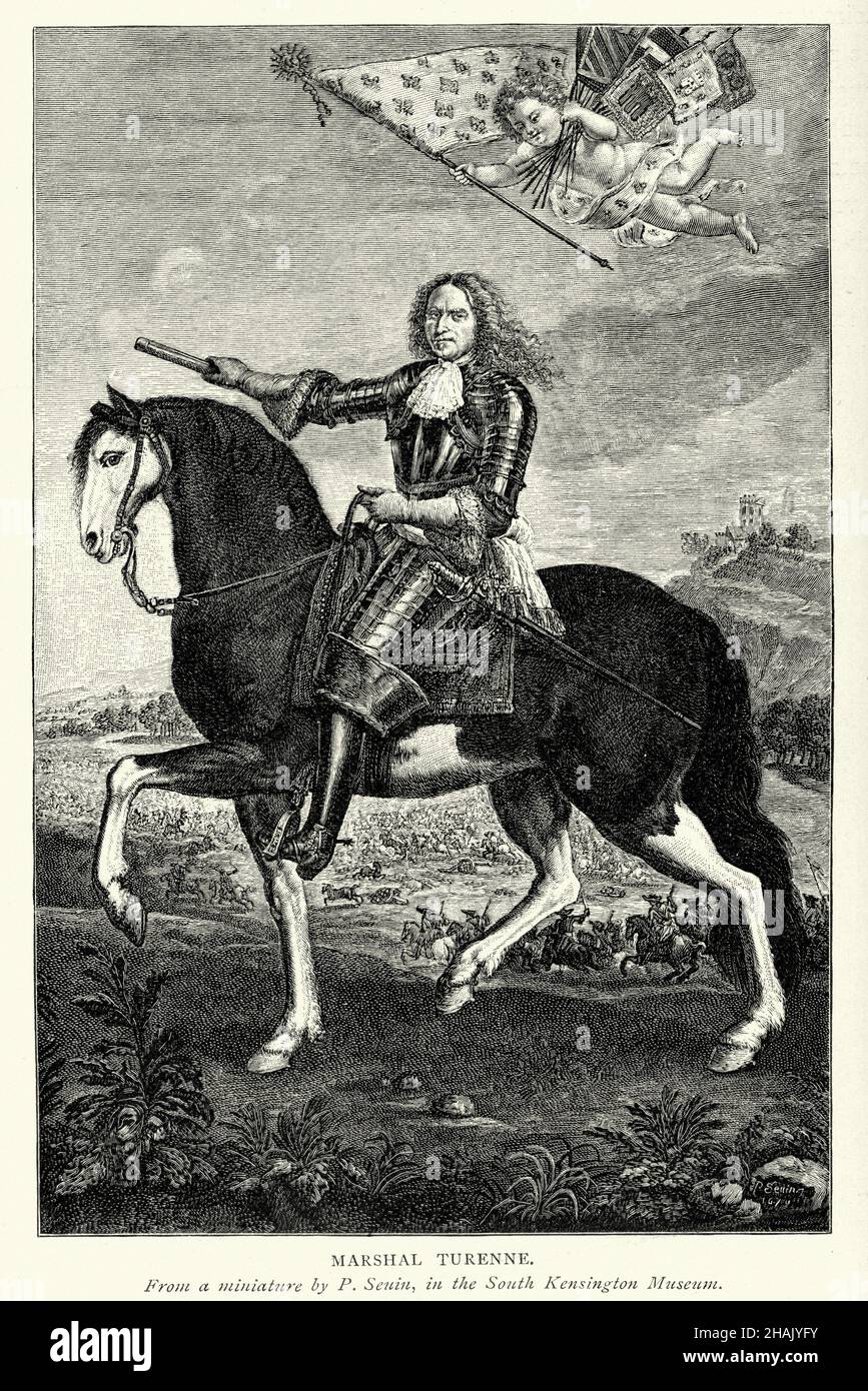 Porträt von Marschall Turenne, Henri de La Tour d'Auvergne, vicomte de Turenne (11. September 1611 – 27. Juli 1675), allgemein bekannt als Turenne, war ein französischer General und einer von nur sechs Marschalls, die zum französischen Marschall ernannt wurden. Stockfoto