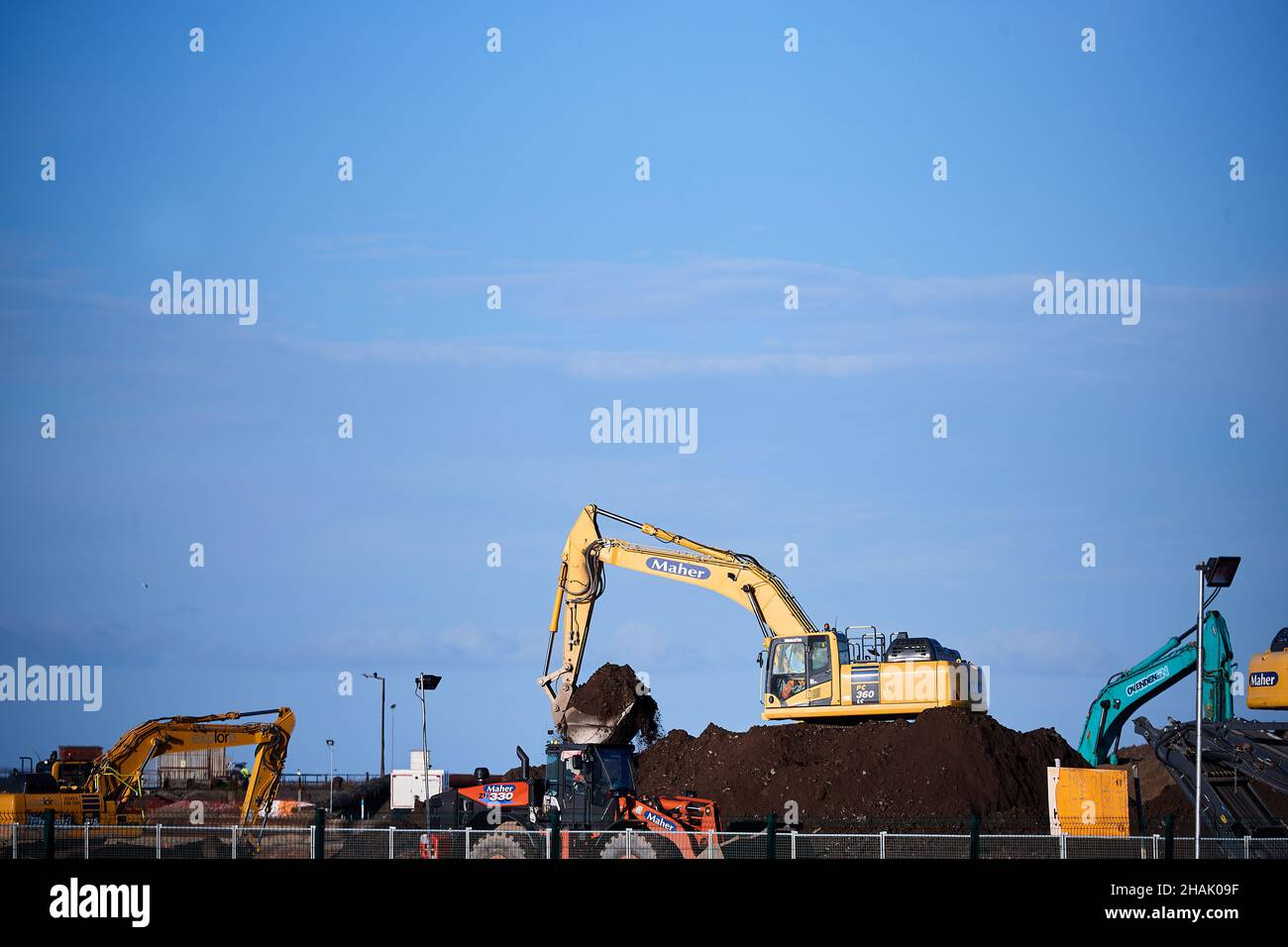 Liverpool, Merseyside, Großbritannien - Dez, 02 2021. Ein allgemeiner Blick auf Bramley-Moore Dock während des Baus eines neuen Fußballstadions für Everton Football cl Stockfoto