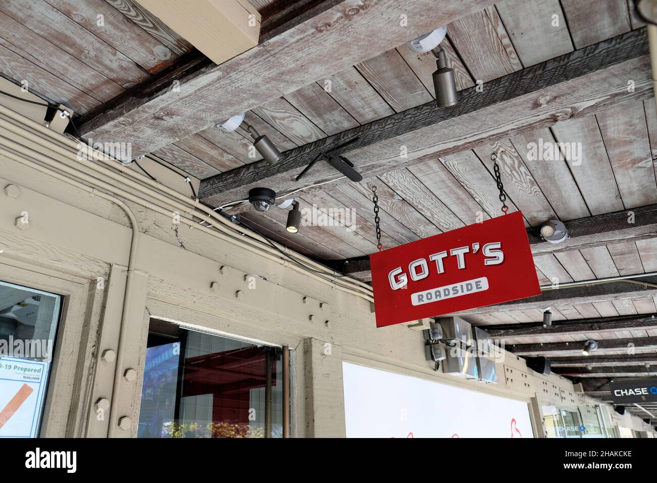 Schild über dem Eingang zu Gott's Roadside in Palo Alto, einer nordkalifornischen Restaurantgruppe mit sieben Standorten in der San Francisco Bay Area. Stockfoto